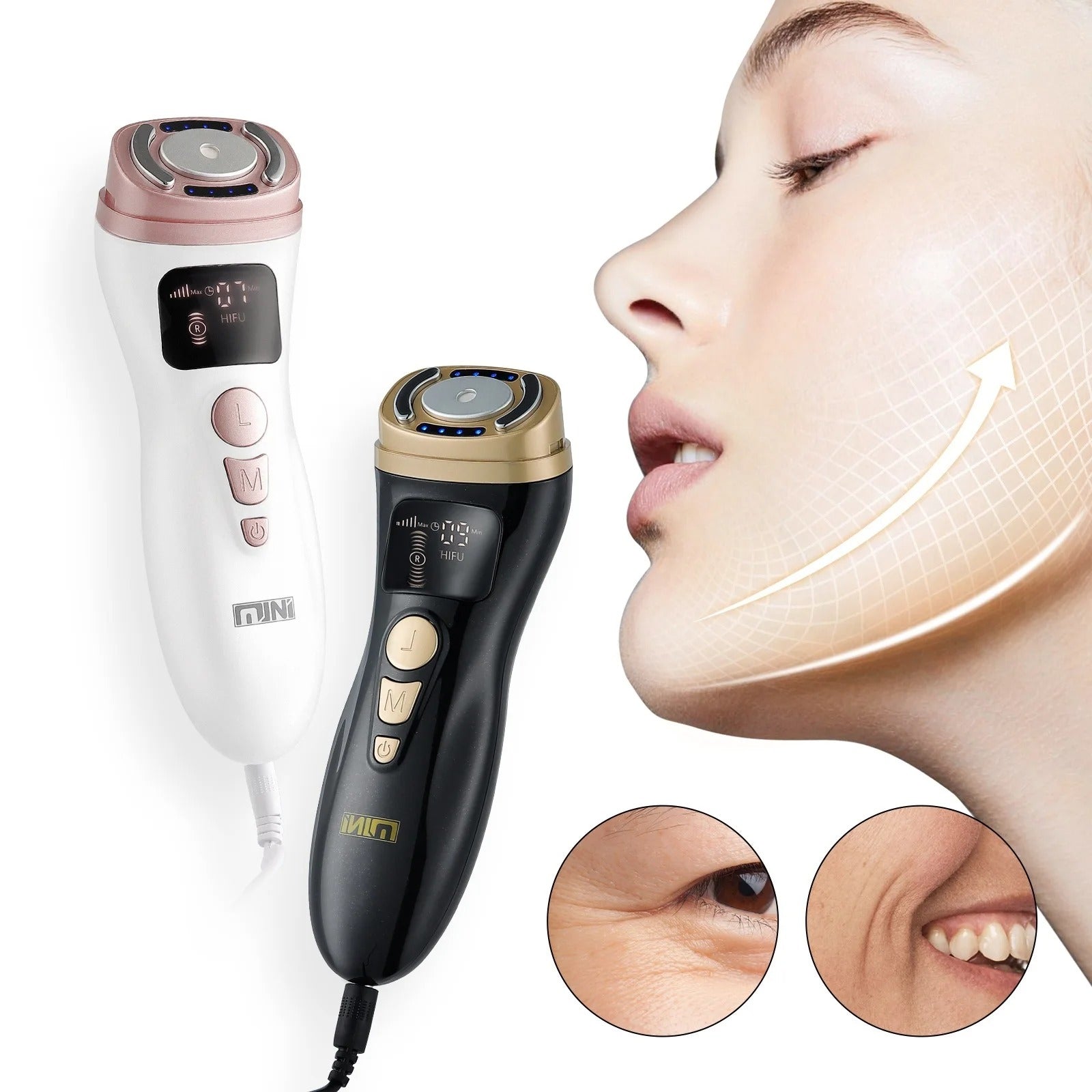 Ultrasonic EMS facial lifting device for skin toning and rejuvenation
