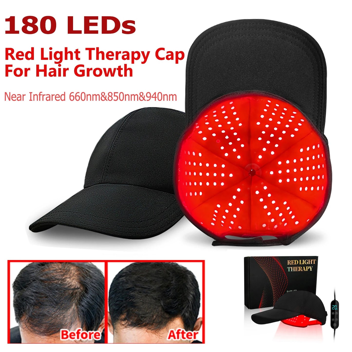 180 LED infrared hair growth cap 660nm 850nm 940nm for hair regrowth and scalp care
