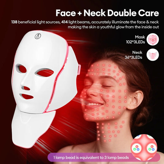 7 mode LED light therapy face and neck mask for skin rejuvenation

